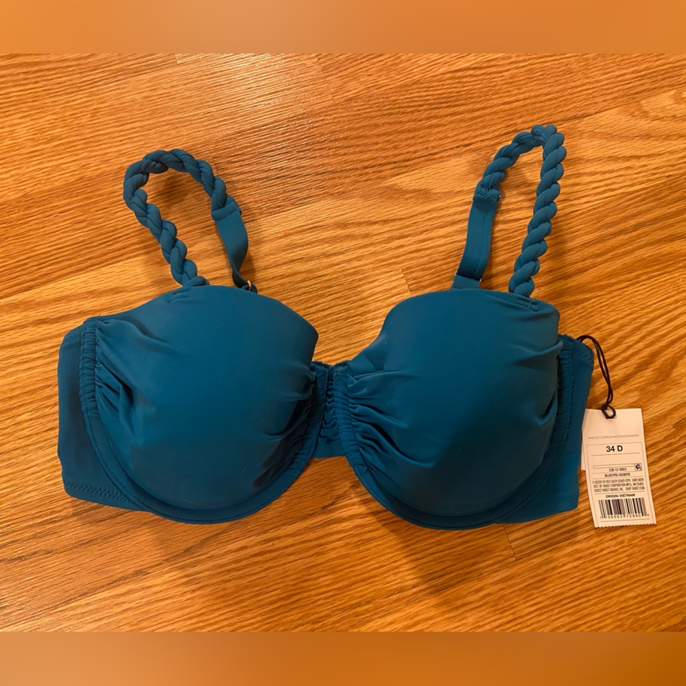 NWT Shade and Shore Light Lift Shirred Underwire Bikini Top in teal blue